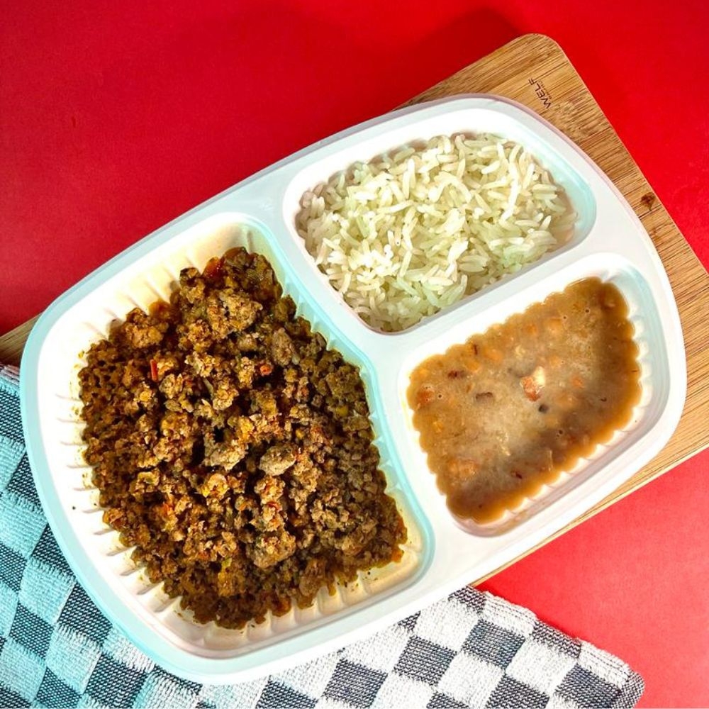 Carne moída refogada, arroz branco e feijão - 350g