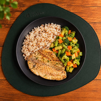 🐟 Tilápia Grelhada + Arroz 7 Grãos + Legumes  360g